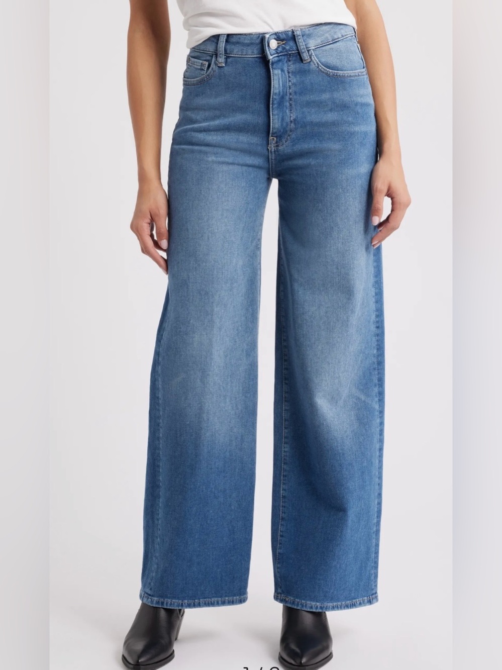 Warp + Weft Nice Cote High Rise Wide Leg Jeans Size 6/28 Mid Blue Wash New